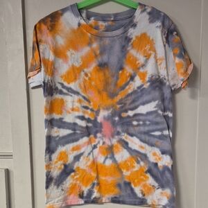 Vibrant Tie-Dye Kids Tee - Orange and Gray